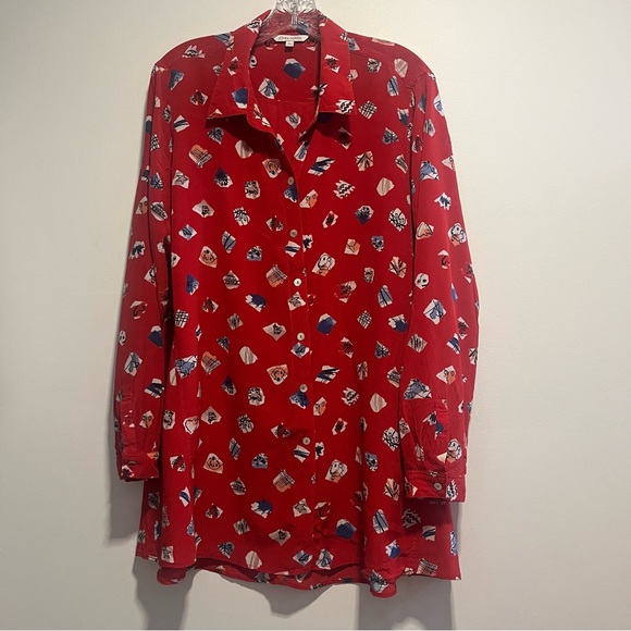 John Mark Tops - Anthropologie John Mark Silk Dog Print Tunic Playful Artistic Button Front Top